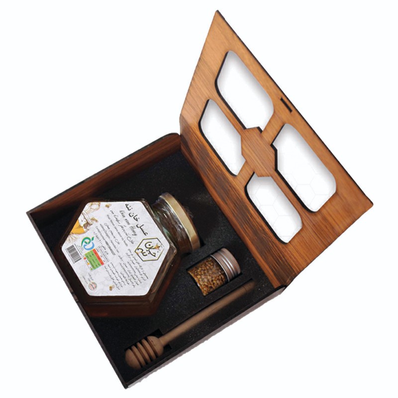 عسل 550 گرمی گشنیز خان ننه همراه با پک گروه گل و چوب عسل