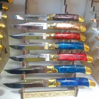 چاقو جیبی ضامن پرشی زنجان ضدزنگ دسته اپوکسی استاد عباس اسلامی در چهار رنگ دسته 