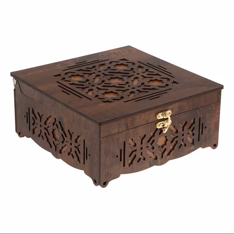 جعبه چوبی پذیرایی مربعی - جعبه  آجیل و شکلات و دمنوش ابعاد 10 در 23 در 23