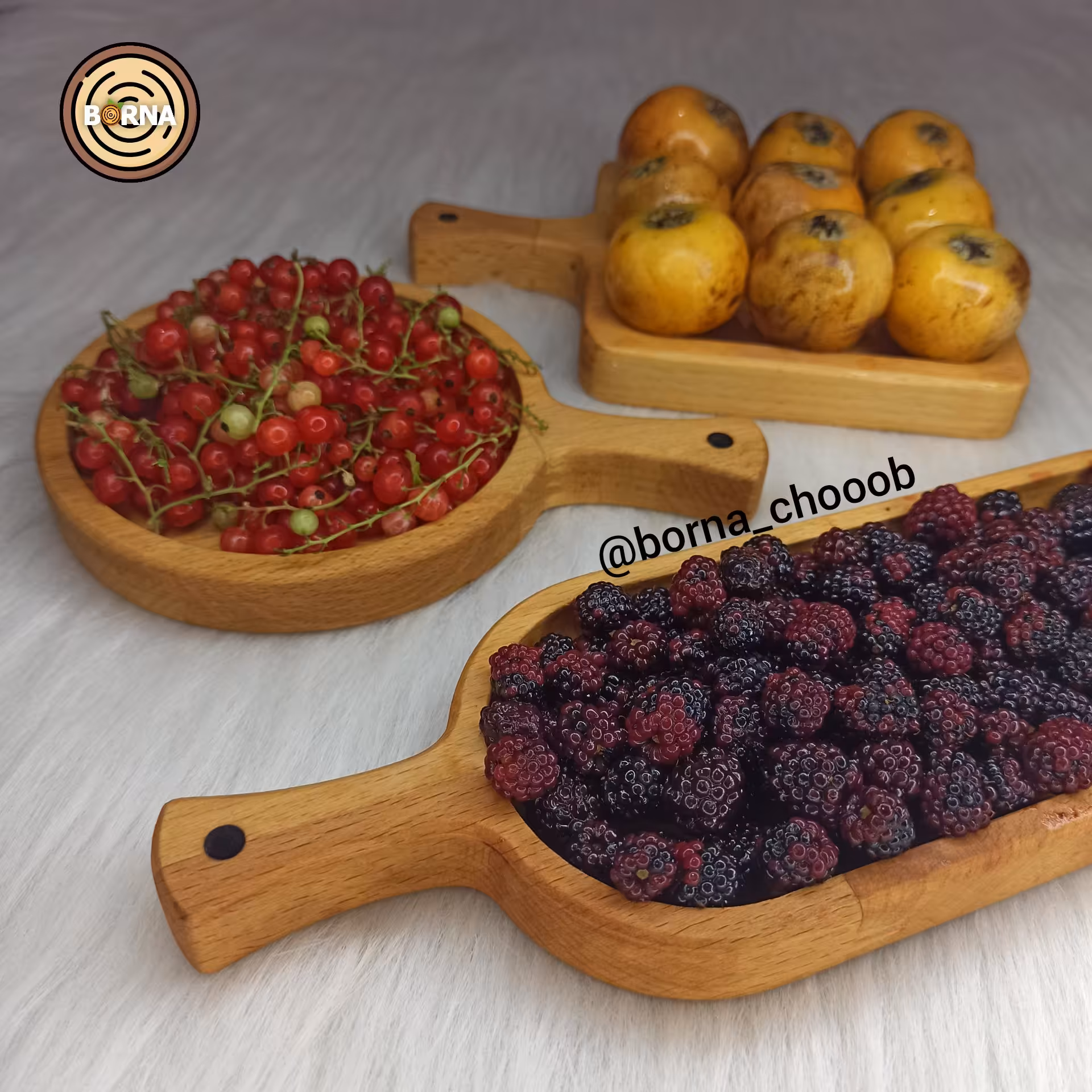 تخته سرو بیضی دسته دار  با جنس چوب راش