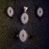 نیم ست یاقوت کبود پر نگین نقره زنانه مدل چشم نظر آبکاری طلا