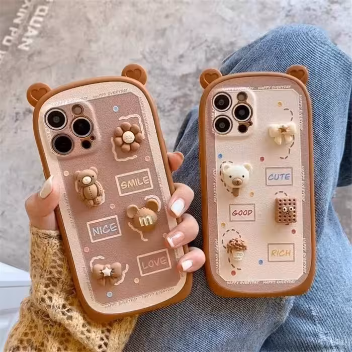 قاب گوشی خرس بیسکوییتی گوش دار قلبی مخصوص آیفون