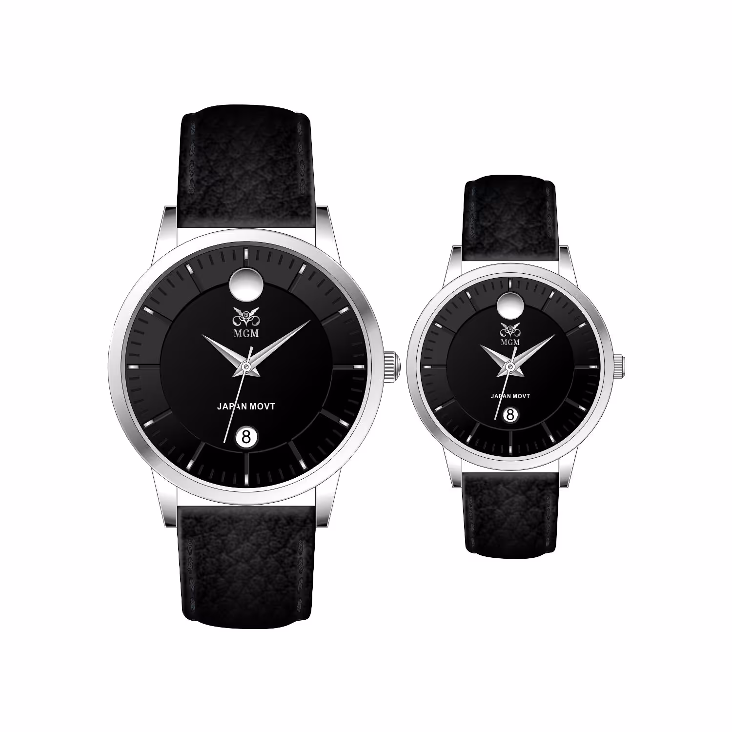 ست ساعت مچی عقربه ای زنانه و مردانه ام جی ام مدل 1021 رنگ استیل صفحه مشکی