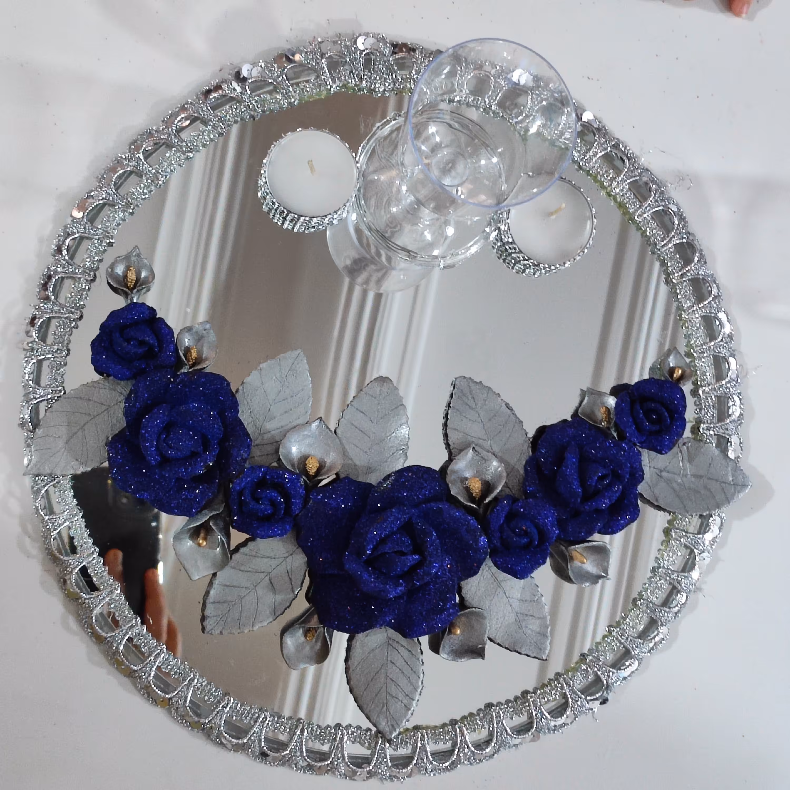 سینی حنا نقره ای و آبی