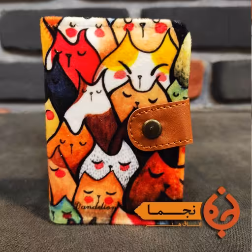 کیف جا کارتی دکمه دار مخمل کوبیده و چرم مصنوعی طرح گربه کد D28