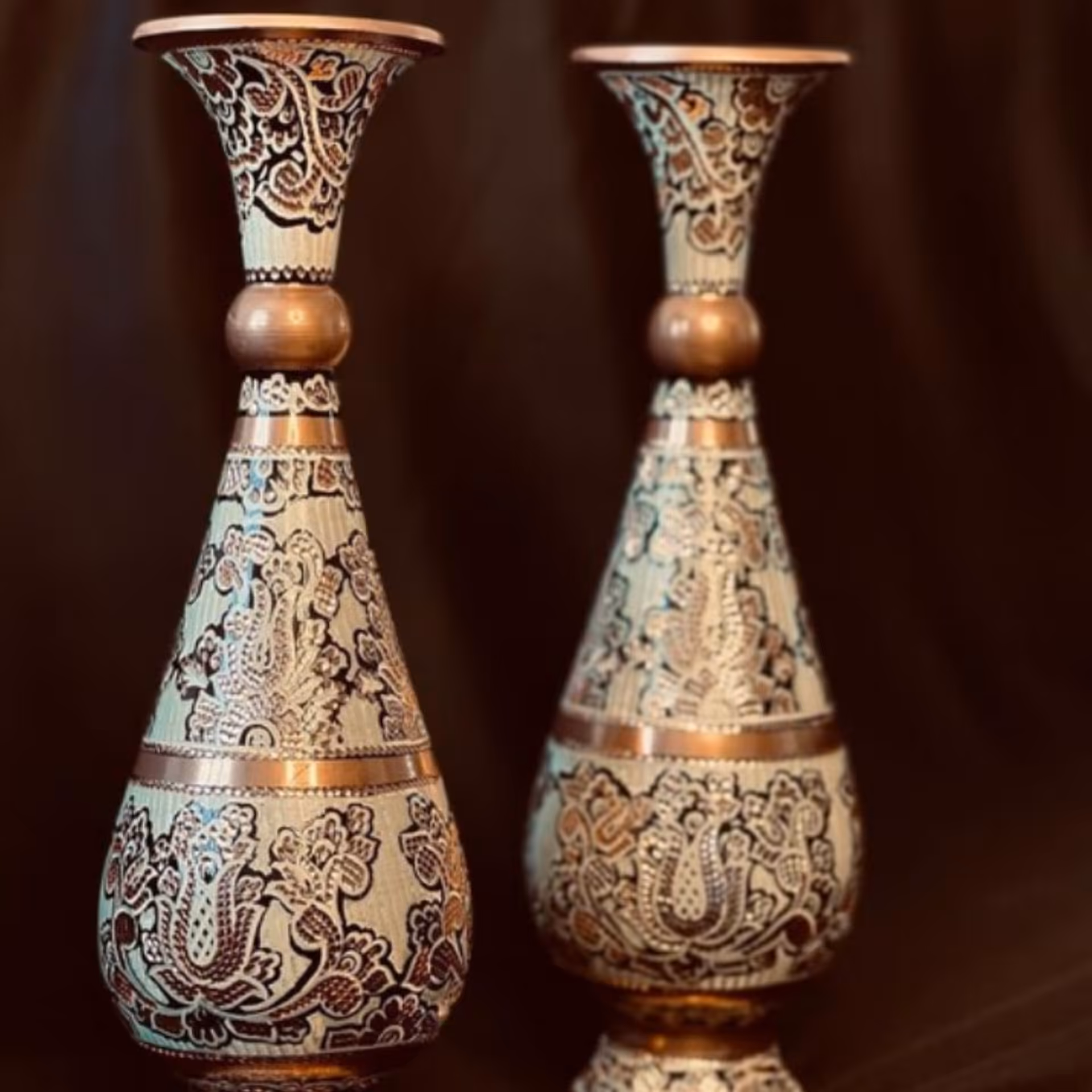 گلدان شیپوری مس نقره کوب نانو شده کلکسیونی
