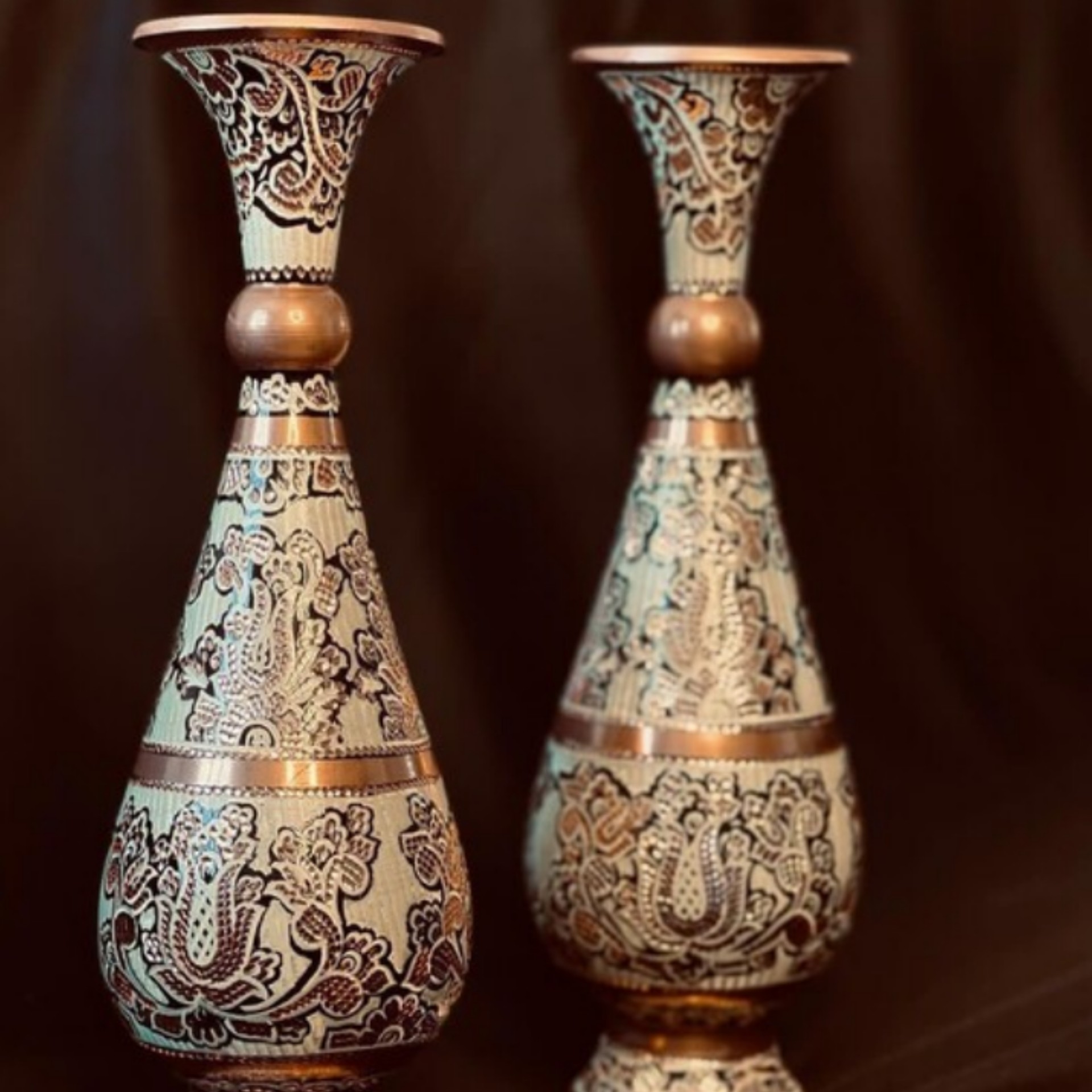 گلدان شیپوری مس نقره کوب نانو شده کلکسیونی