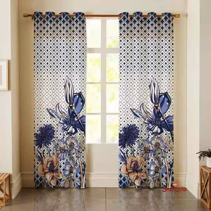 پرده 2عددی طرح گل و پروانه  کد 2237