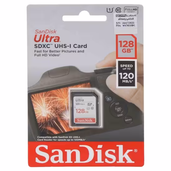 کارت حافظه microSDXC سن دیسک مدل Ultra کلاس 10 U1 سرعت 120MB/sو ظرفیت 128 گیگابایت مخصوص دوربین عکاسی