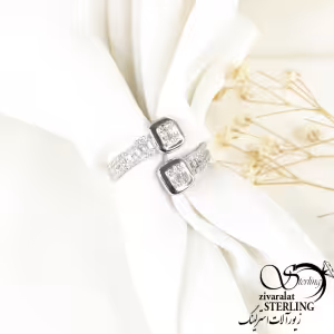 انگشتر نقره دولاین نگین مربع فری سایز کد 8537