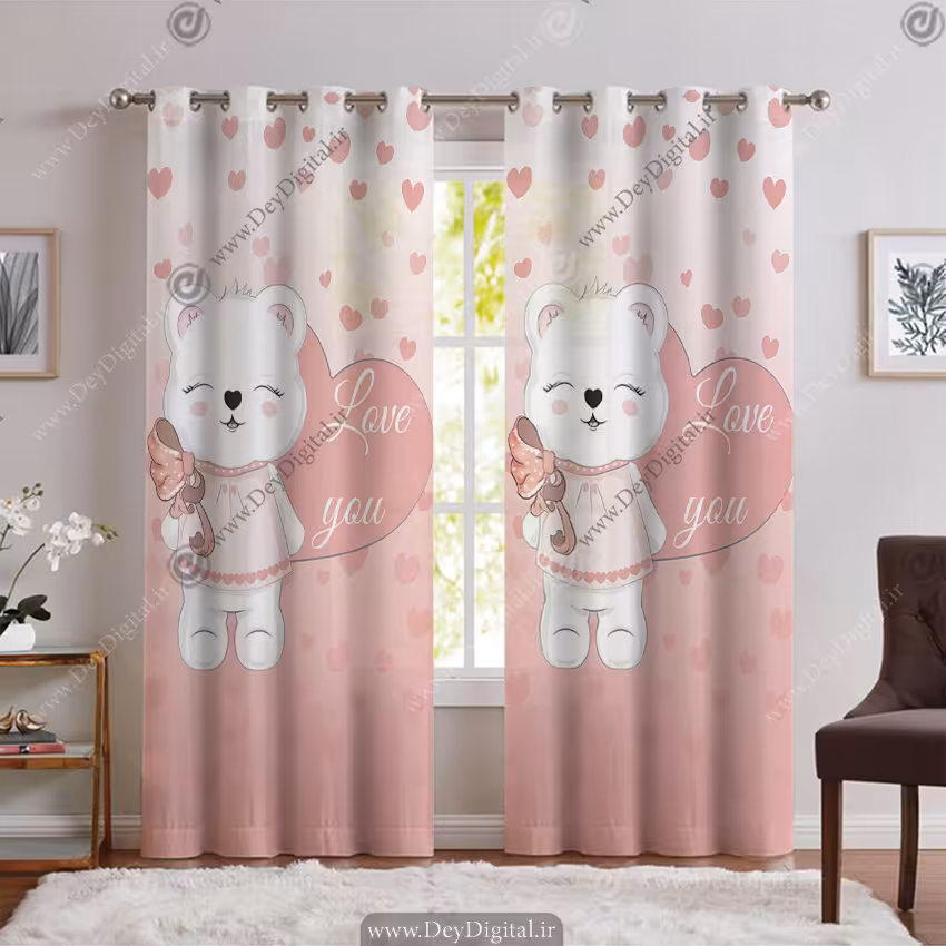 پرده پانچی صورتی دخترانه طرح خرسی PK-6859