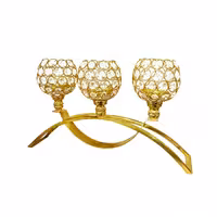 شمعدان مدل سه شعله نگین دار قایقی طلایی و نقره ای