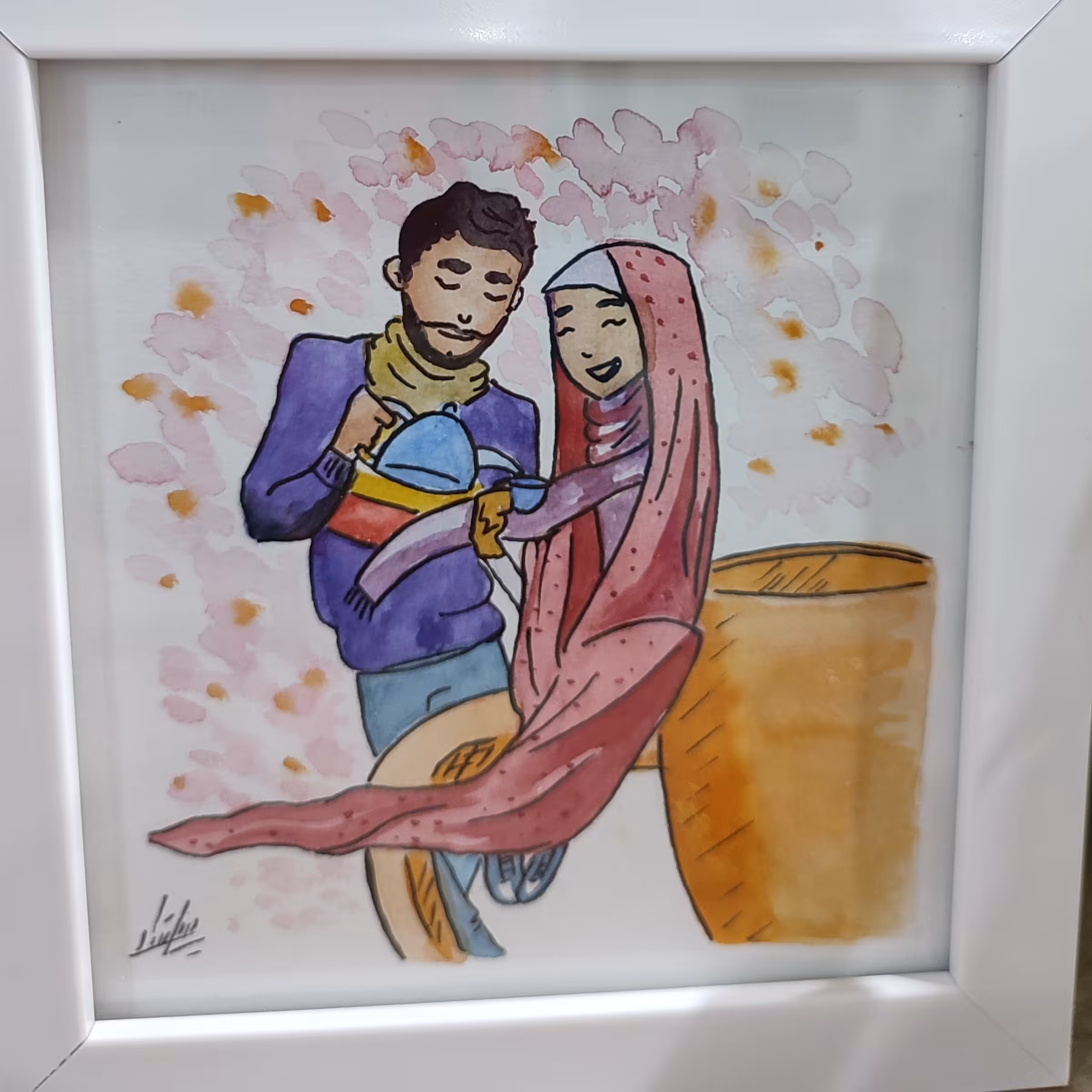 تابلو آبرنگ دکوری ( نام عشق)سایز19در18باقاب سفیدچوبی