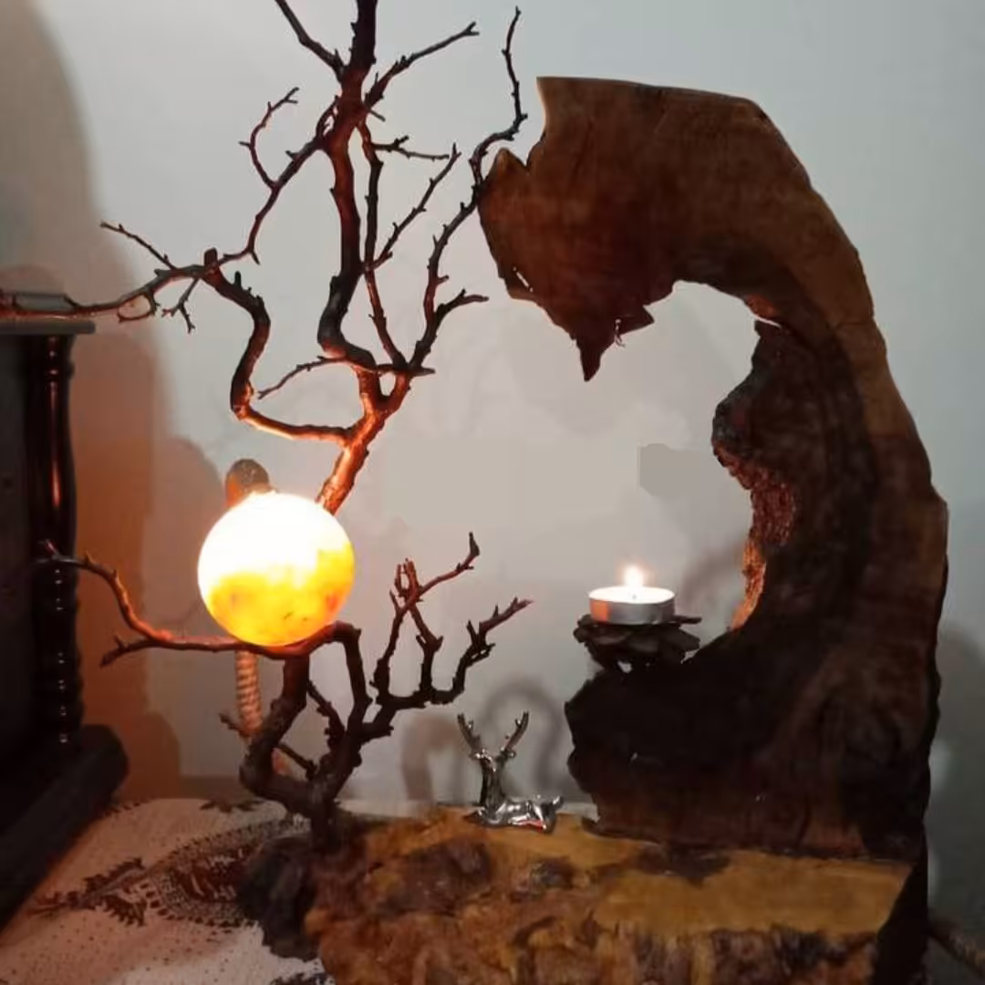 آباژور چوبی به همراه سنگ نمک به سبک روستیک