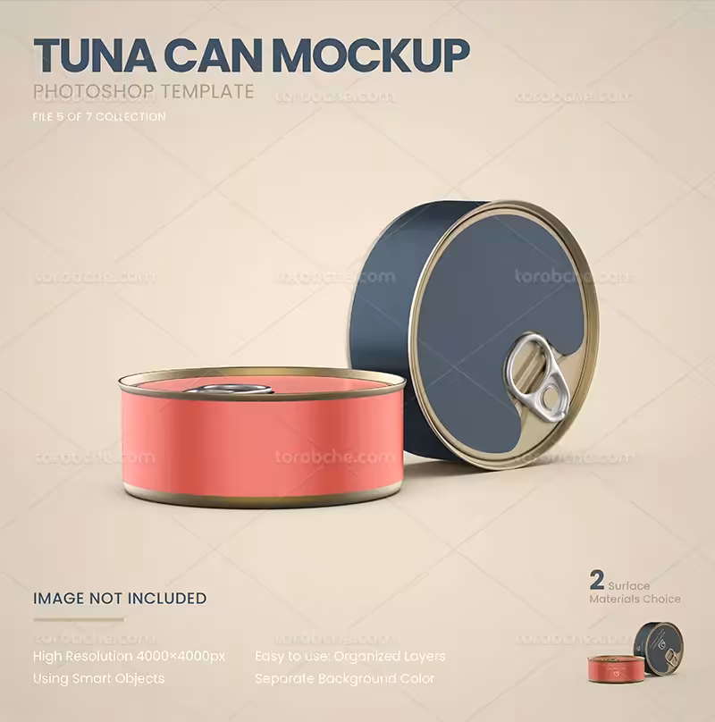 موکاپ PSD تن ماهی لایه باز | گرافیک با طعم تربچه