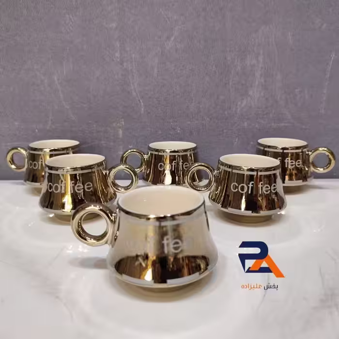 فنجان قهوه چینی مدل کافی شات قهوه دسته دار در دو رنگ نقره ای و طلایی 6عددی 
