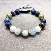 دستبند سنگی آکوامارین و فیروزه و لاجورد