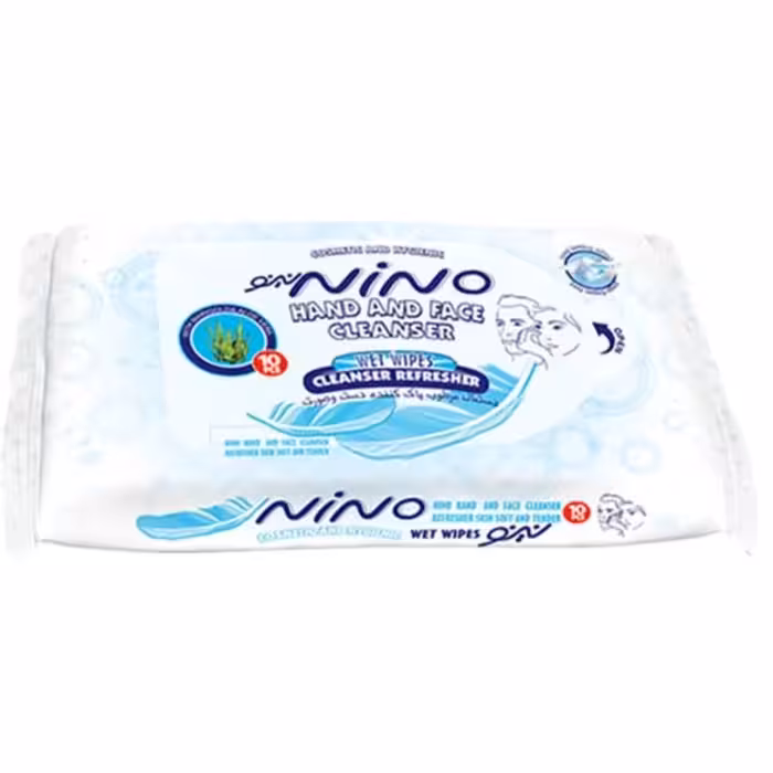 دستمال مرطوب پاک کننده دست و صورت 10 عددی نینو (حتما موجودی بگیرید)