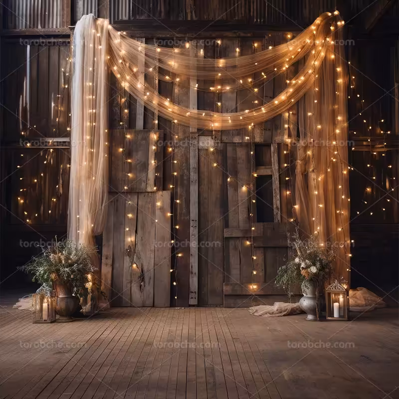 بک دراپ عروس و داماد با ریسه لامپ | گرافیک با طعم تربچه