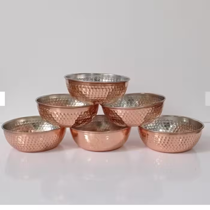سرویس 6 عددی پیاله مسی مخصوص ترشی سایز چهار نانو شده زنجان

