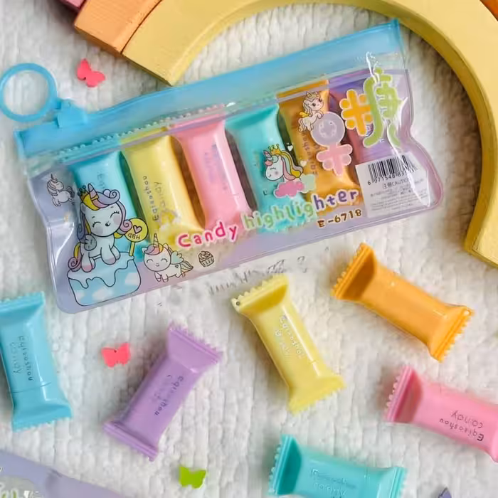 هایلایتر ماژیک علامت زن طرح شکلات 6 رنگ فسفری زیبا