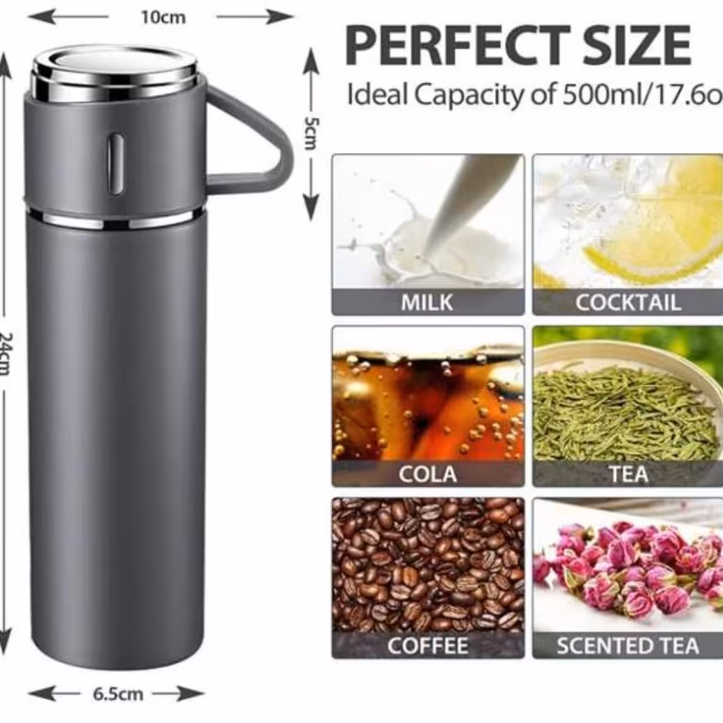 فلاسک مسافرتی دوجداره استیل500ml ب همراه لیوان