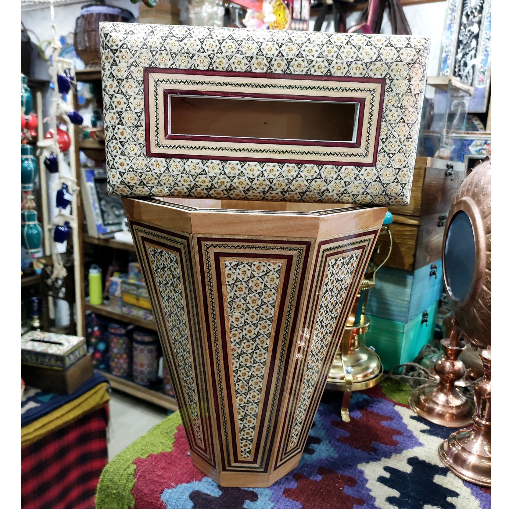 ست سطل زباله بزرگ و جا دستمالی خاتم کاری اعلی -سطل زباله خاتم کاری- جا دستمال خاتم کاری - جعبه دستمال خاتم