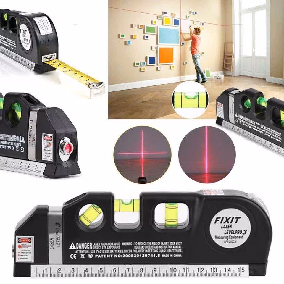 متر سه کاره و تراز لیزری چندکاره دو خط قرمز خط کش دار مدل FIXIT LASER LEVEL PRO 3

