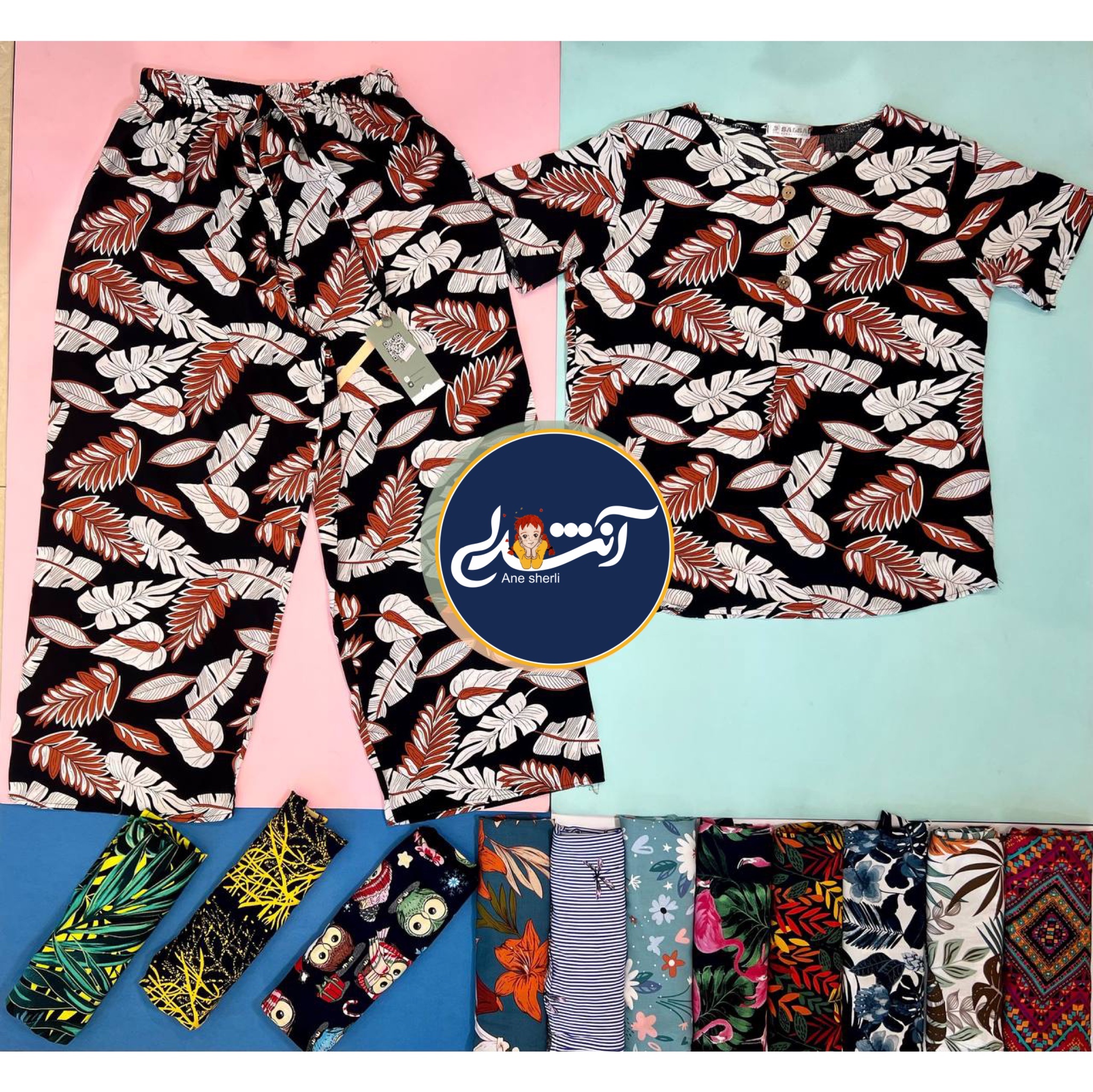 ست تیشرت و شلوار نخی تایلندی با ابرفت بسیار کم فری سایز مناسب سایز 38 تا 44