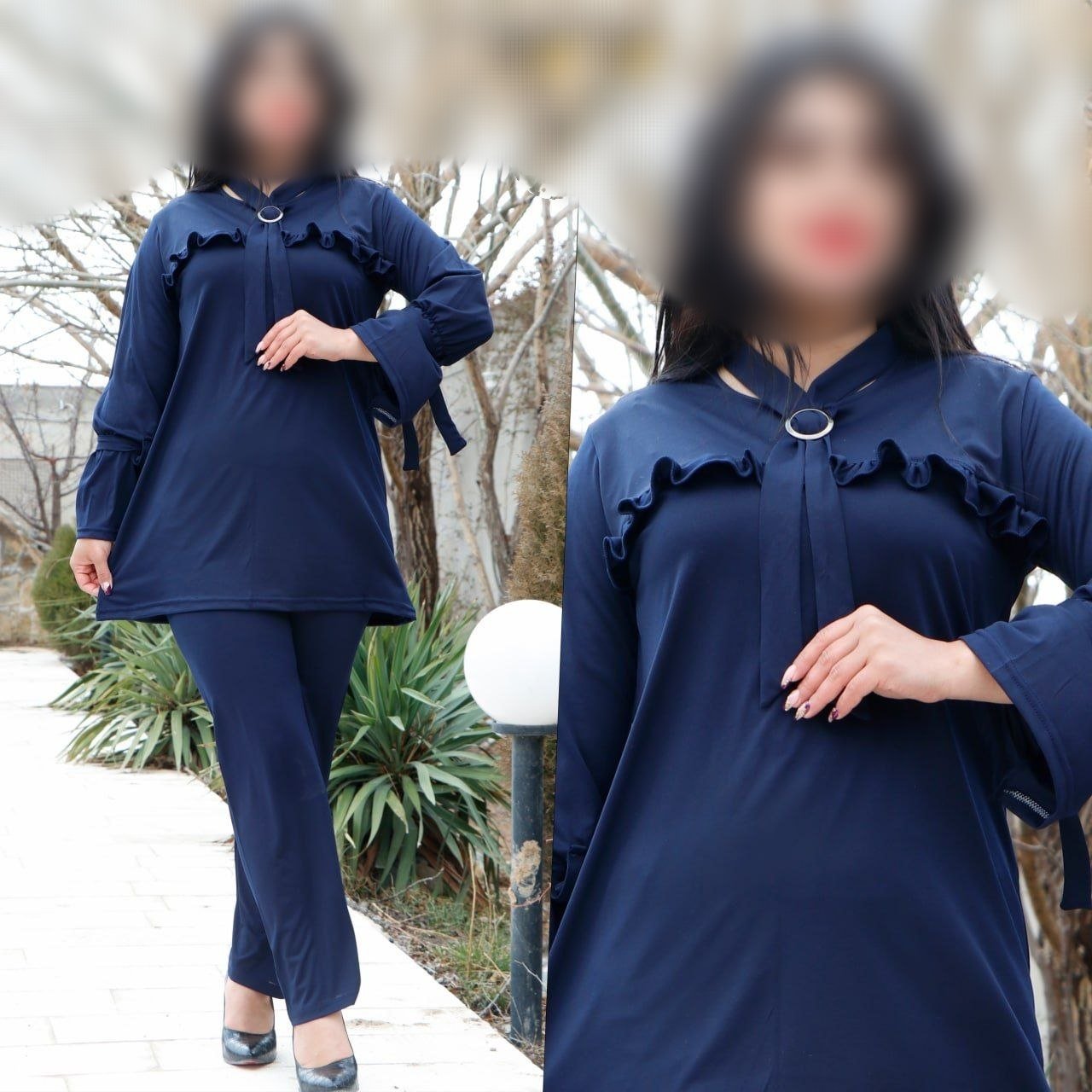 ست تونیک و شلوار کراواتی یغه سگکی