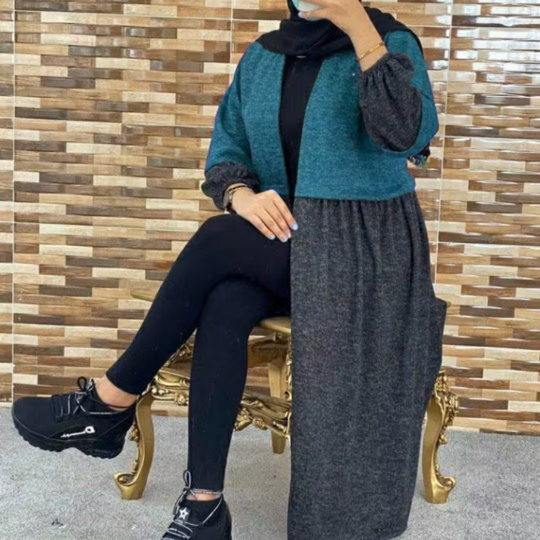 مانتو پاییزه آنغوره دورنگ صبا فری سایز تا 46 قد حدود 104