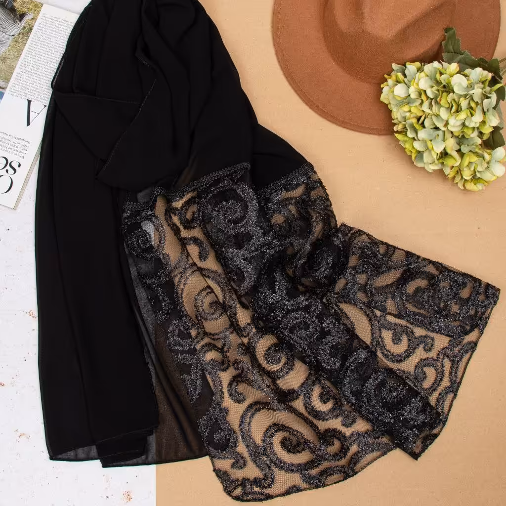 شال مشکی گیپور و کرپ 