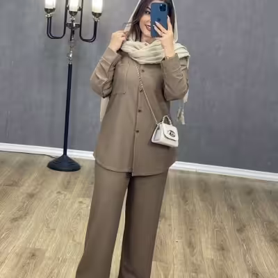 ست مانتو شلوار بیسکوییتی