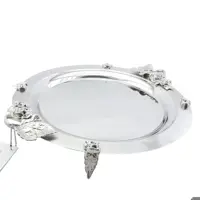 سینی استیل نگار  گرد کوچک مدل رز  نقره ای کد 306