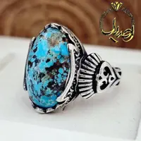 رکاب انگشتر درشت نقره طرح قلم نگین فیروزه نیشابوری اصل و معدنی وزن 9 گرم