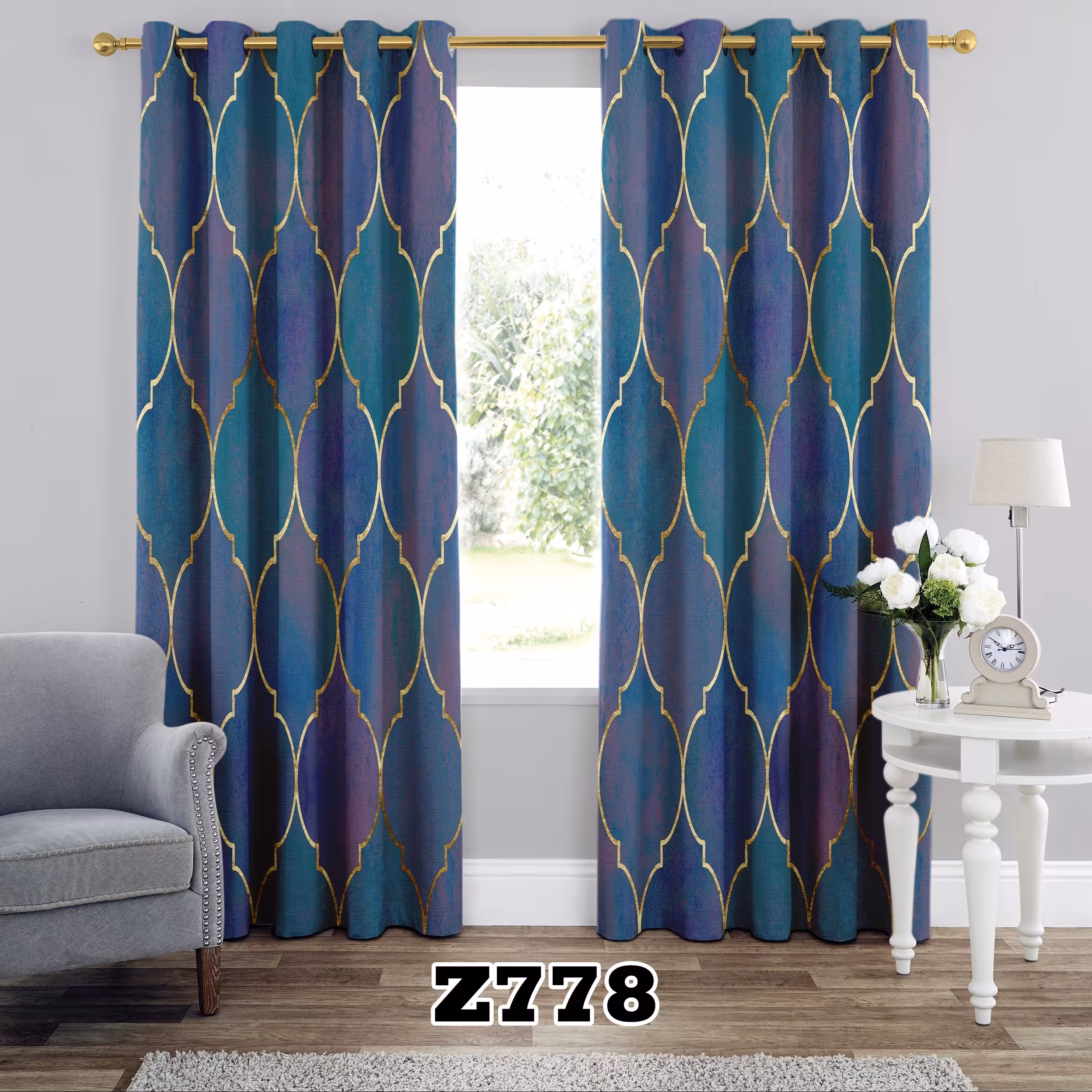 پرده چاپی پانچی طرح هندسی کد Z778 تک قواره ارتفاع 300 عرض 140 سانت