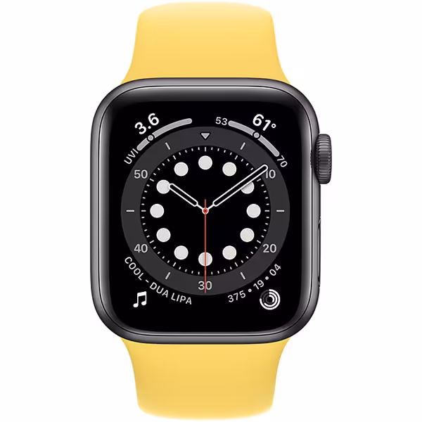 سری 6 آلومینیوم 40 میلیمتری زنانه قاب خاکستری با بند اسپرت زرد - Hiapple.ir