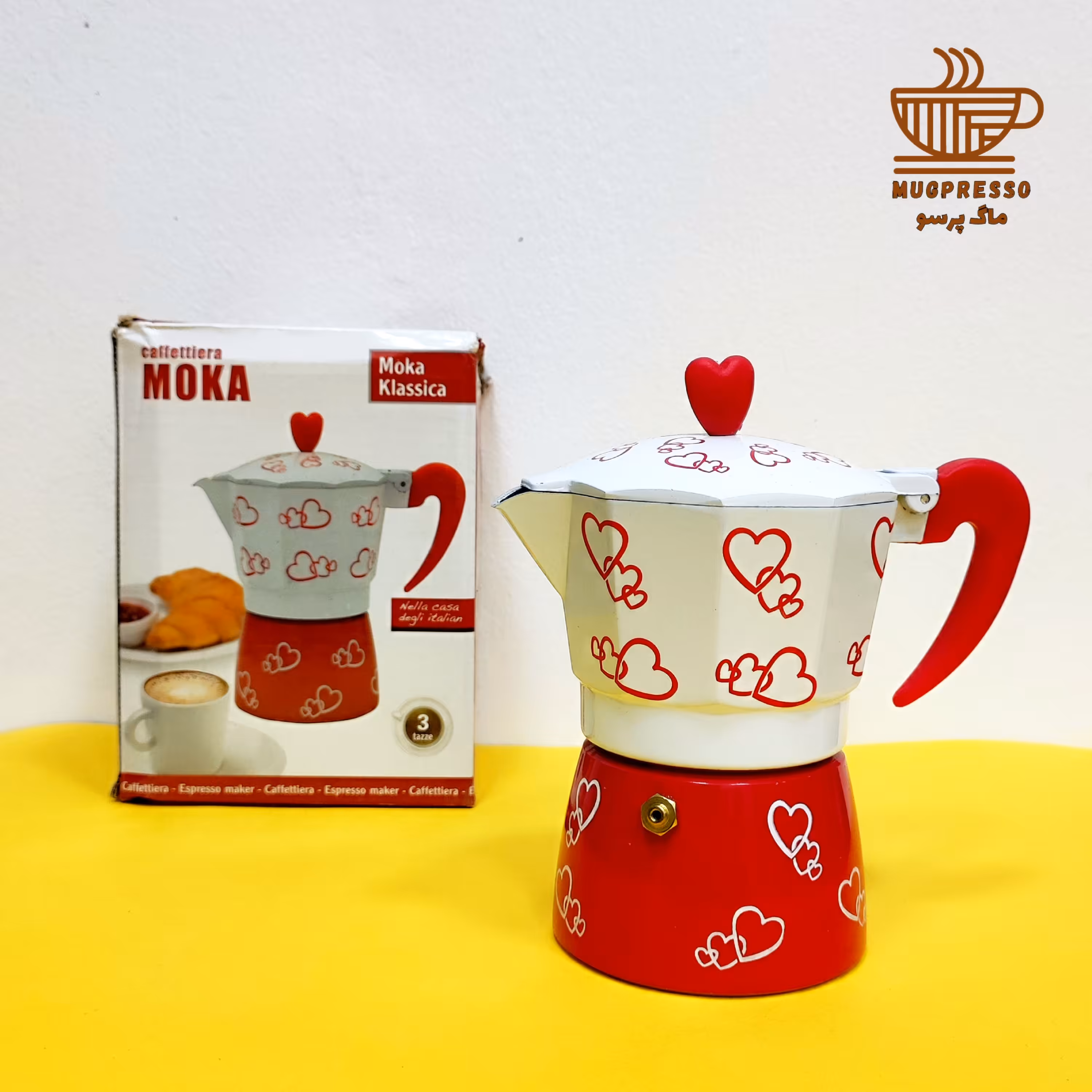 موکاپات ( قهوه جوش روگازی) 3 کاپ طرح قلب