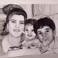 نقاشی چهره سیاه قلم سه نفره سایز A3