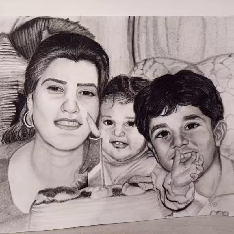 نقاشی چهره سیاه قلم سه نفره سایز A3