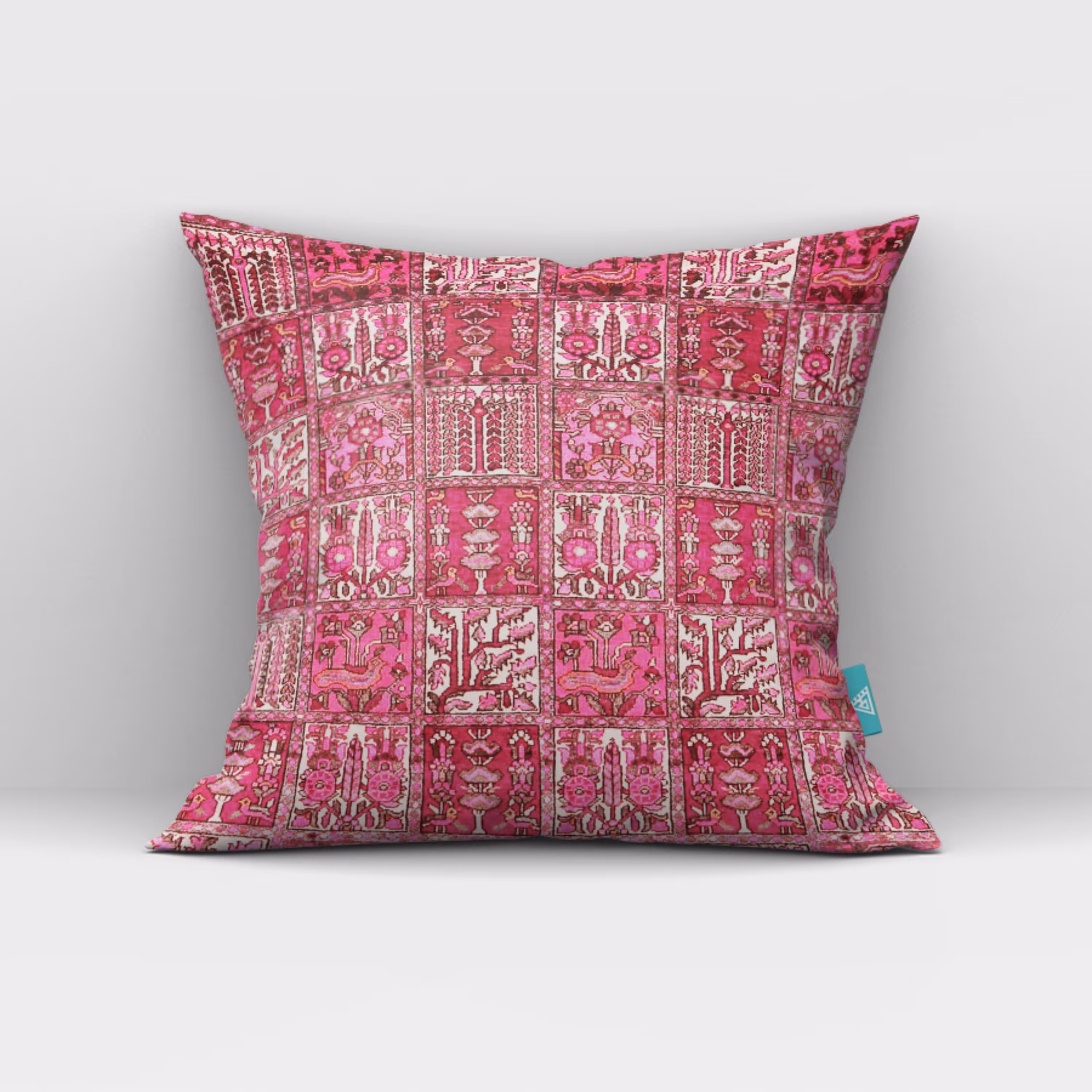 کاور کوسن مخمل 40x40 طرح  فرشخط خشتی صورتی 1 آرت مان