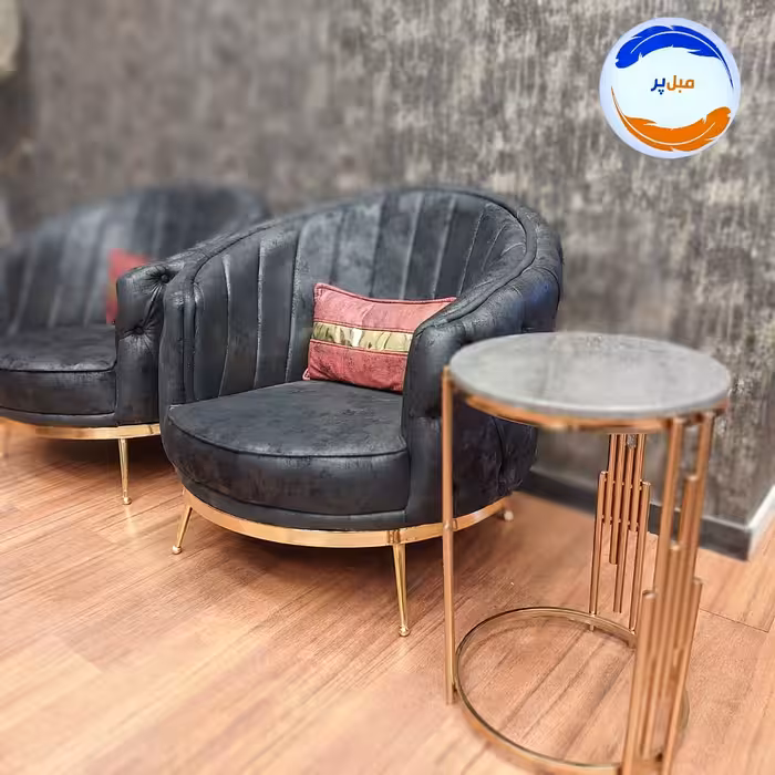 میز جلو مبلی مدل پیانو،پایه استیل طلایی ،رنگ صفحه نقره ای