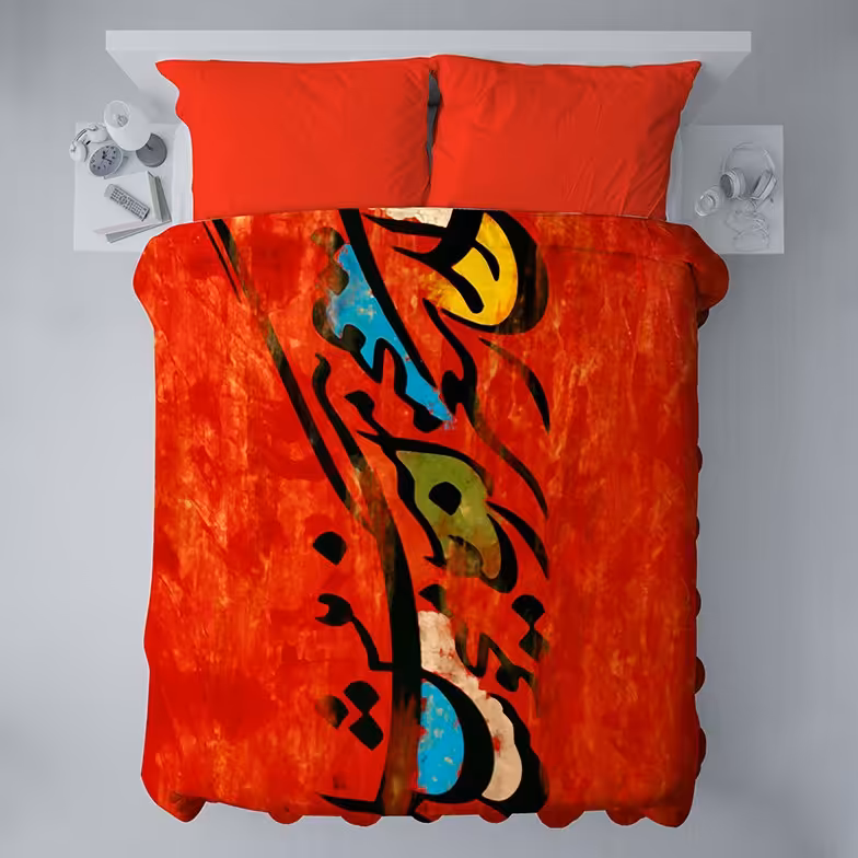 روتختی مدل شعر  زمینه قرمز یکنفره 4تکه جنس میکرو