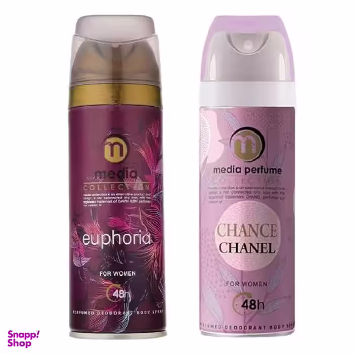 اسپری خوشبو کننده بدن زنانه مدیا (Media) مدل Chanel Chance + اسپری بدن زنانه مدیا مدل Euphoria حجم 200 میلی لیتر