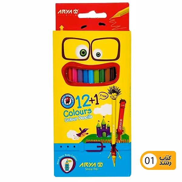 مداد رنگی 1+12 رنگ آریا ARYA جعبه مقوایی مدل 3016