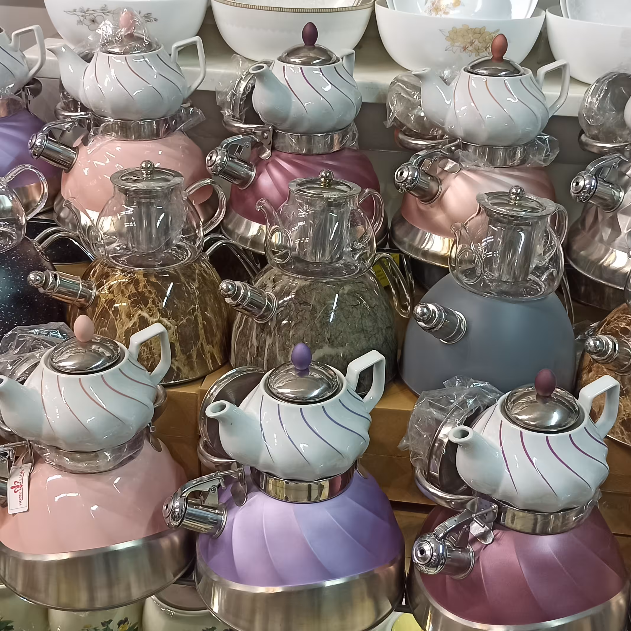 کتری قوری سوتی کف چدن  کتری و قوری طرح سنگ اصلی  کتری استیل 3لیتر با قوری پیرکس استعلام رنگ و موجودی بگیرید