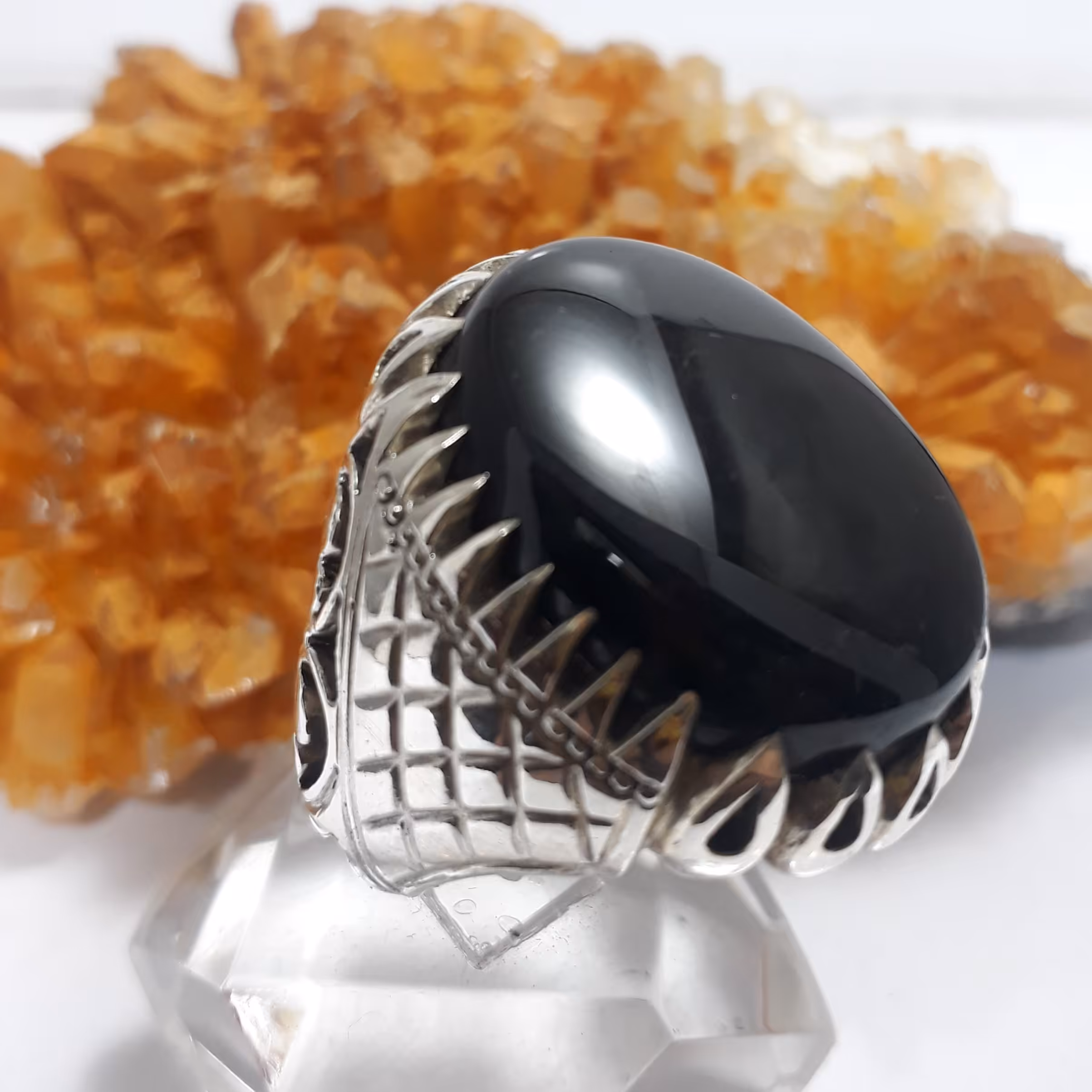 انگشتر نقره مردانه نگین عقیق سیاه سرخ کد 21677