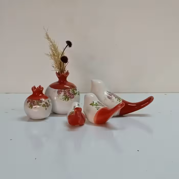 ست پرنده و انار سرامیکی لعابدار  کد 1