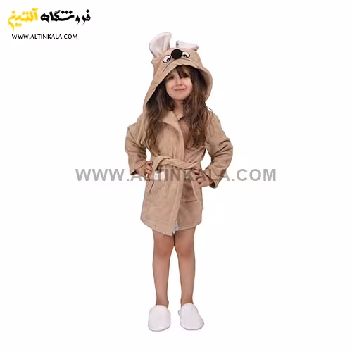 حوله پالتویی کودک پودایران طرح موش نسکافه ای سایز 80