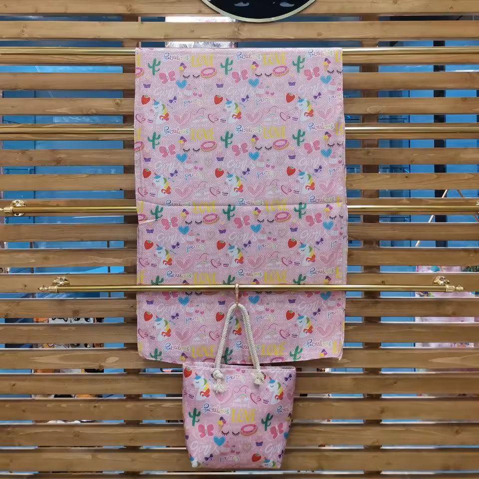 ست کیف و شال فانتزی عروسکی بچه گانه جنس هازان سبک و قابل شسته شو صورتی 